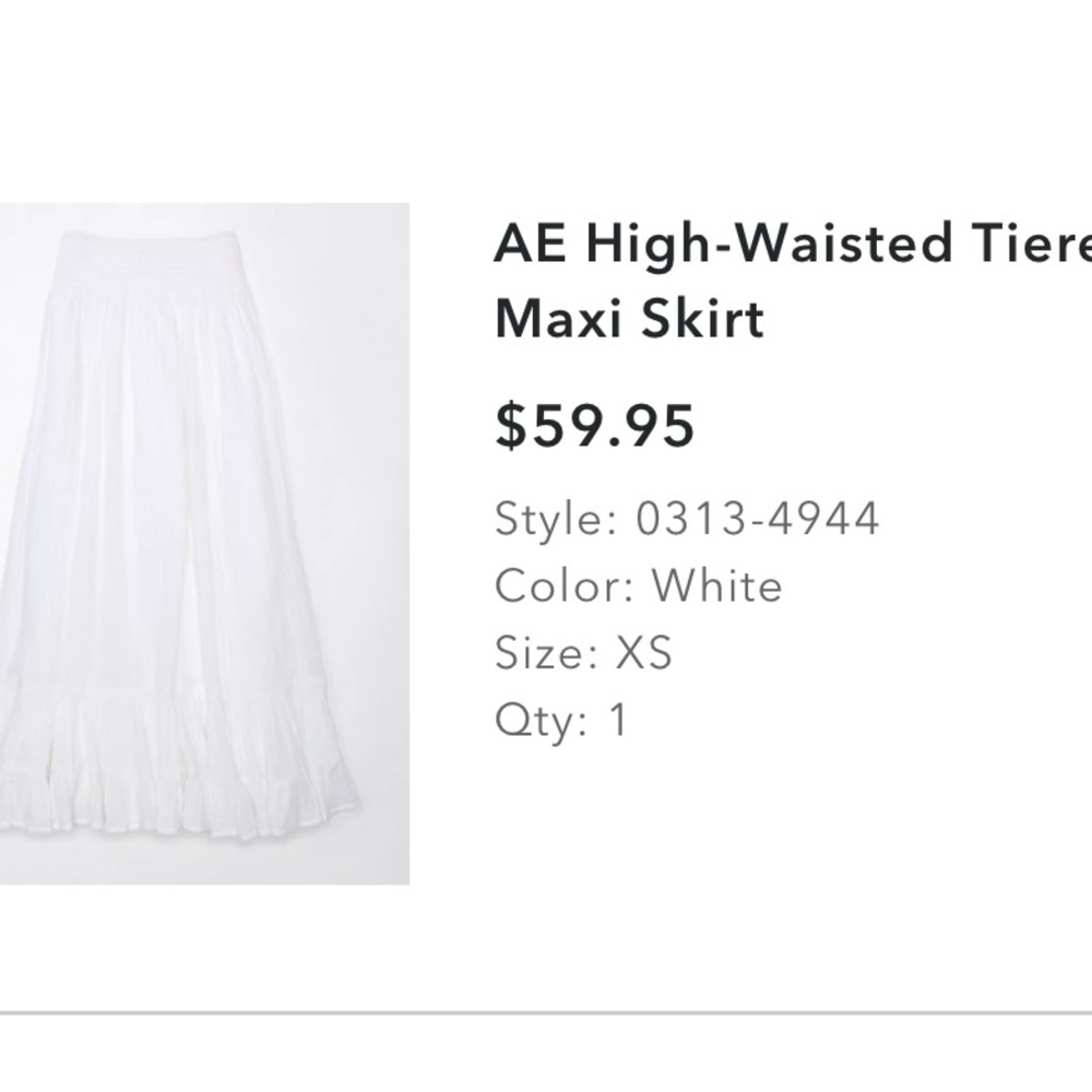 NWT AE High-Waisted Tiered Maxi Skirt Sz XS